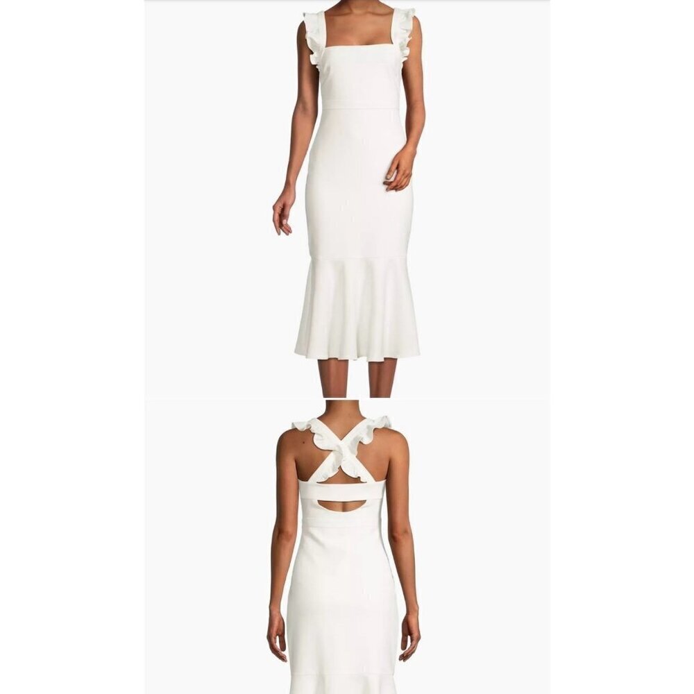 Likely Womens Hara White Sz 10 Cut-Out Back Midi Cocktail And Party Dress